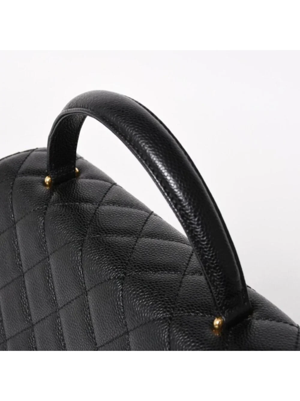 Chanel Quilted CC Logo CC Handbag Top Handle Turnlock Caviar Leather Black Gold